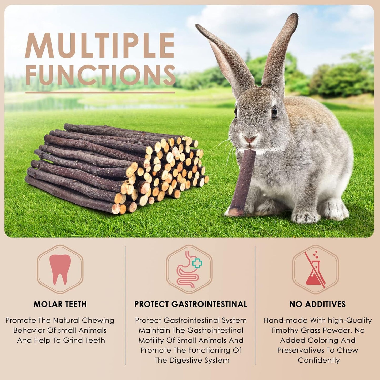 Bissap 230g/8.1oz Apple Sticks for Rabbits, Natural Bunny Chew Toys and Treats for Chinchilla Guinea Pig Hamster Gerbil Small Animals Pet Apple Wood Stick Toys Teeth Grinding