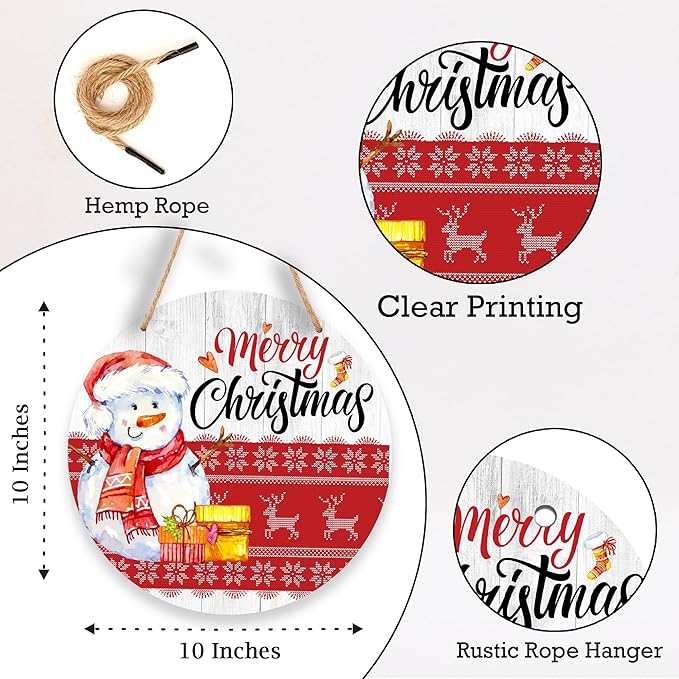 10 Inches Merry Christmas Signs, Wooden Hanging Sign - Image 2