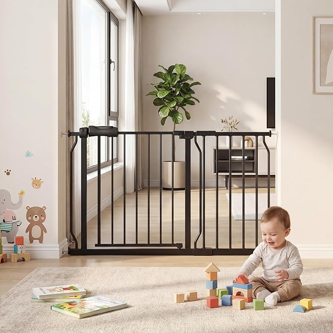 Extra Wide Pressure Mount Baby Gate Walk Through Auto Close White Metal Child by COSENDBABYGATE