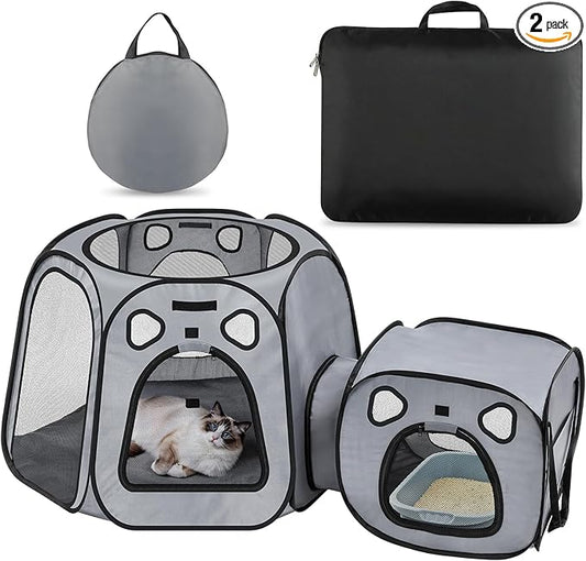 Cat Playpen with Separate Litter Box Area, Large Foldable Waterproof Cat Tent by Unknown