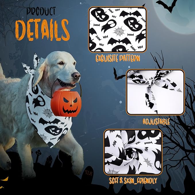 Huhumy 100 Pcs Halloween Dog Bandanas Bulk 3 Sizes Dog Washable Bandana - Image 4