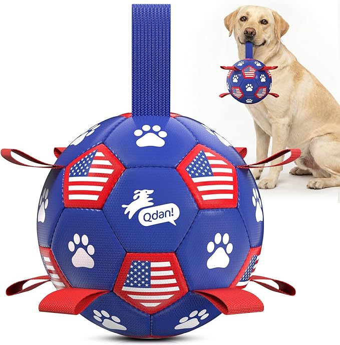 QDAN Dog Toys Soccer Ball with Straps, Durable Balls by QDAN