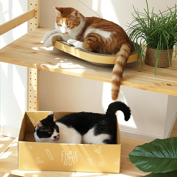 FUKUMARU 3PCS Cardboard Cat Scratcher, Durable Oval Cat Scratch Pad Bed Bowl - Image 9