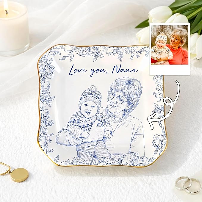 LOVELYPOD Custom Mom Nana Jewelry Tray, Family Photo Ring Holder, Mama Trinket by LOVELYPOD