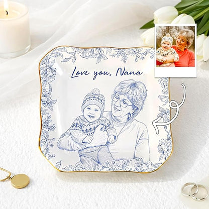 LOVELYPOD Custom Mom Nana Jewelry Tray, Family Photo Ring Holder, Mama Trinket by LOVELYPOD