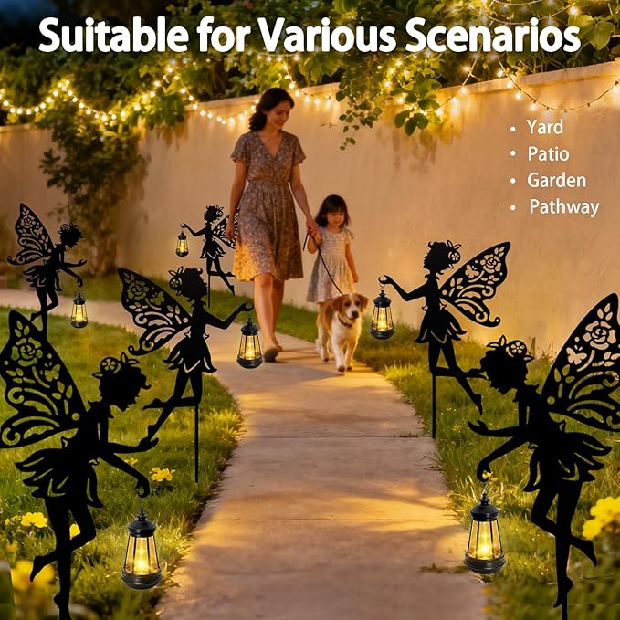 Solar Fairy Garden Lights Outdoor, 2 Pack Hanging Lantern Fairy Stakes - Image 6