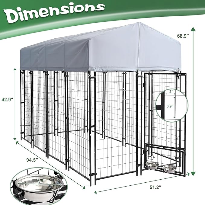 8x4x6 FT Outdoor Dog Kennels for Large Dogs, Heavy Duty Welded Wire Steel - Image 6