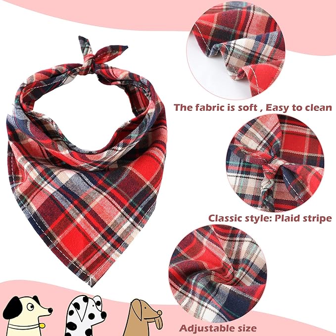 Honoson 6 Pieces Triangle Dog Bandana Dog Scarf Plaid Printing Adjustable Bibs - Image 5