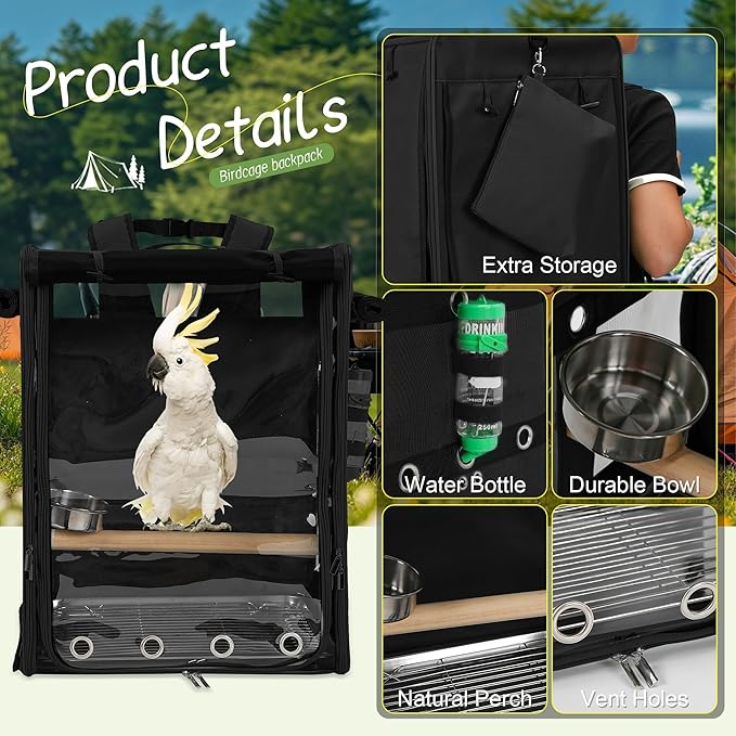 Bird Carrier Travel Cage, Cockatoo Carrier, Parrot Travel Backpack - Image 4