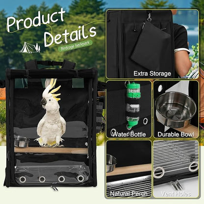 Bird Carrier Travel Cage, Cockatoo Carrier, Parrot Travel Backpack - Image 4