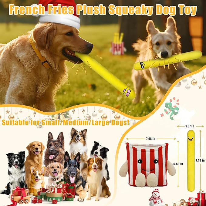 YZHDUXIU Dog Squeak Toys, 5 Pack Christmas French Fry PlushToys Interactive - Image 2
