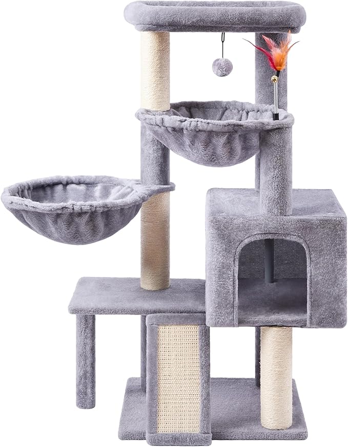 Cat Tree with Cat Condo and Two Hammocks, Cat Tree with Scratching Posts and by Tuaoeef