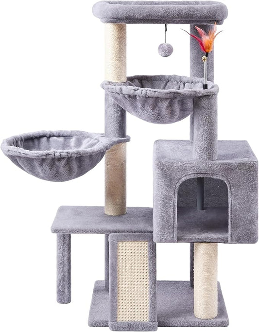 Cat Tree with Cat Condo and Two Hammocks, Cat Tree with Scratching Posts and by Tuaoeef