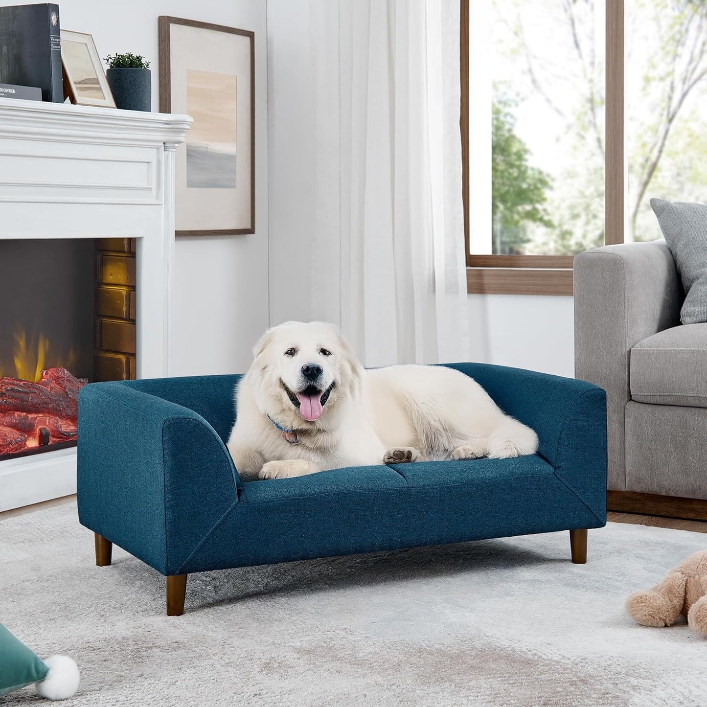 Dog Sofa Couch for Medium to Large Dogs, Memory Foam Dog Sofa Bed, Modern Elevated Pet Couch Bed with Wooden Legs, Light Grey