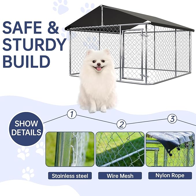 Petony Outdoor Dog Enclosure Heavy Duty Dog Kennel House Mesh Dog Big Cage Pet - Image 4