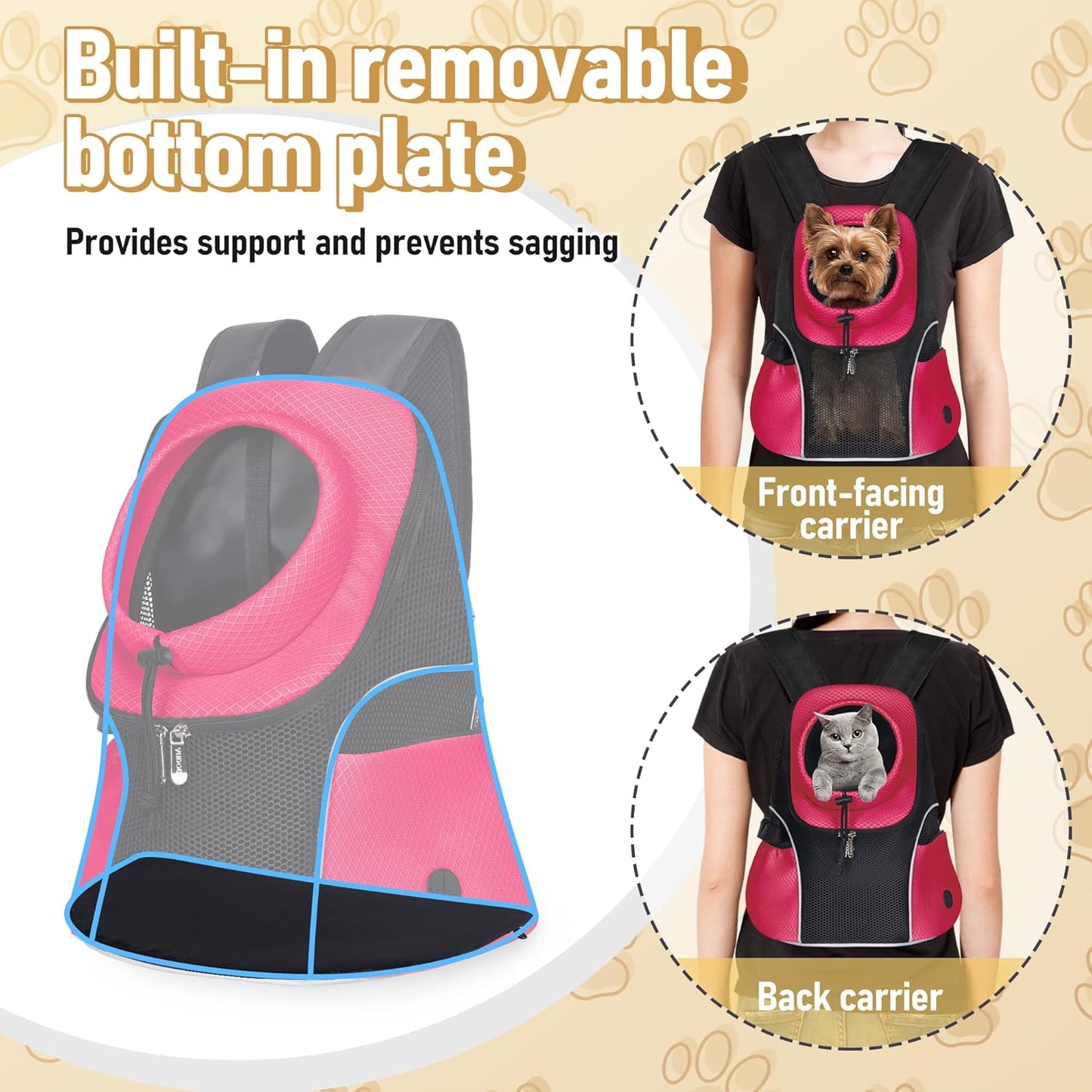 WOYYHO Pet Dog Carrier Backpack Small Dog Front Backpack Ventilated Mesh Dog Travel Back Pack with Safety Belt for Travel Hiking Cycling Outdoor Adventures (Size S: 2-4.5 lbs, Rethink Pink)