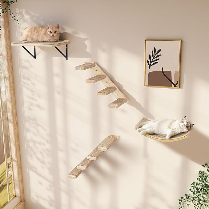 2PCS Cat Wall Shelves with Scratching Mat, 16.6x9.7 Inch Solid Pine Wood Wall - Image 9