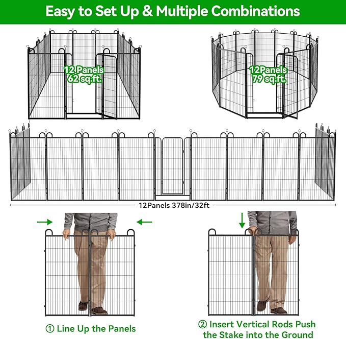 Kfvigoho Dog Playpen Outdoor 12 Piece Panels Heavy Duty Dog Fence 47" Height - Image 6