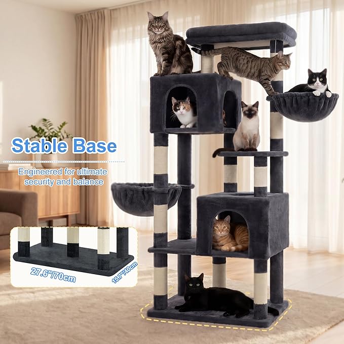 Heybly 68.1" Cat Tree with Oversized Top Platform & Wide Base, Heavy Duty Cat - Image 3