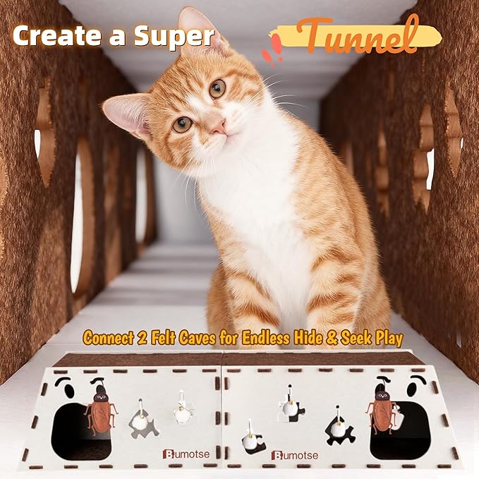 2-Story Felt Cat Bed Cave for Indoor Cats, Modular Tunnel Hideaway House for - Image 3
