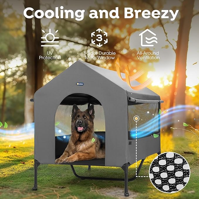 Veehoo 47" Dog House, 2-in-1 X-Large Dog House Outdoor Indoor Weatherproof - Image 2