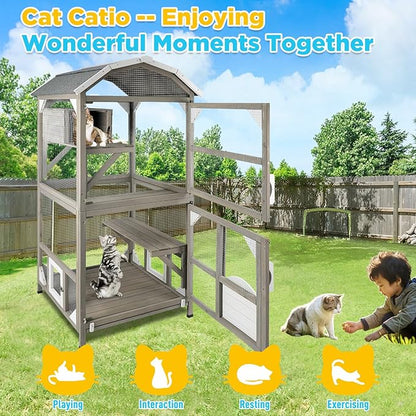 Gowoodhut 71'' Large Cat House Outdoor Catio Enclosures Indoor Kitten Cages - Image 3