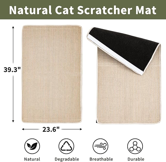 Cat Scratcher Mat, 39.3"x 23.6" Natural Sisal Cat Scratch Mat - Image 2