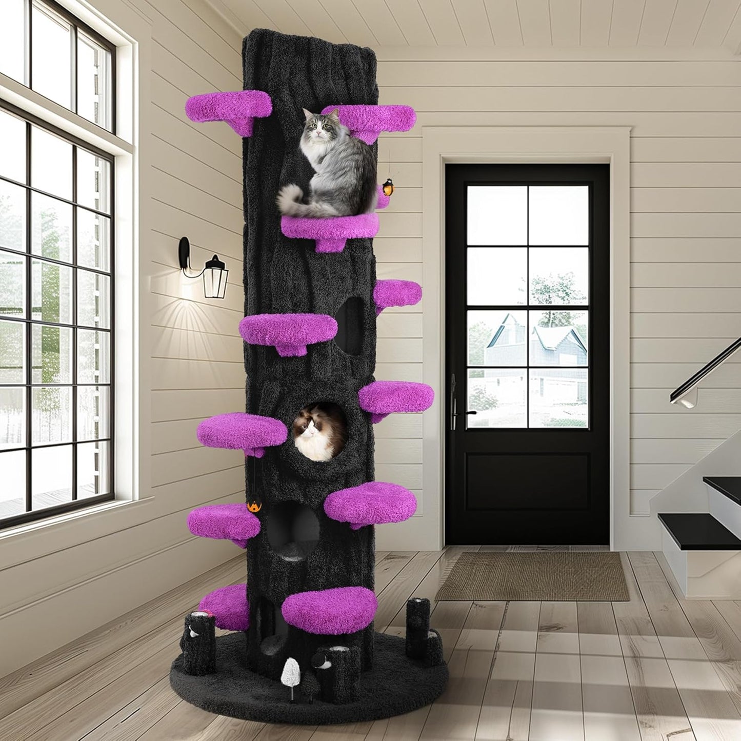 Luxury Cat Tree Tower for Indoor Cats,88.6" Tall Cat Tree,Multi-Level Furniture Activity Center with Scratching Posts Stand House Condo Funny Toys Kittens Pet Play House, Purple