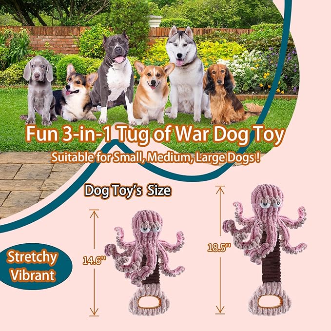 YZHDUXIU Squeaky Dog Toys, Octopus Dog Toy Interactive Tug of War Puppy Toy to - Image 2