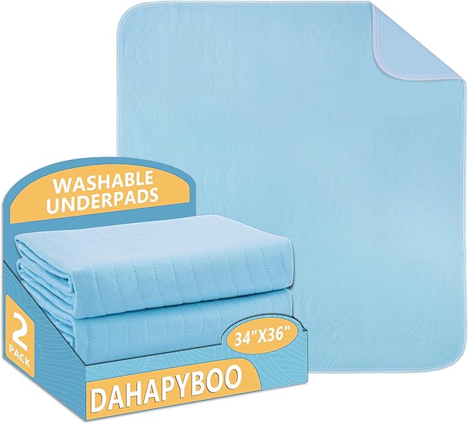 DAHAPYBOO Washable Underpads, 34”x36” 2 Pack Incontinence Bed Pads, Heavy by DAHAPYBOO
