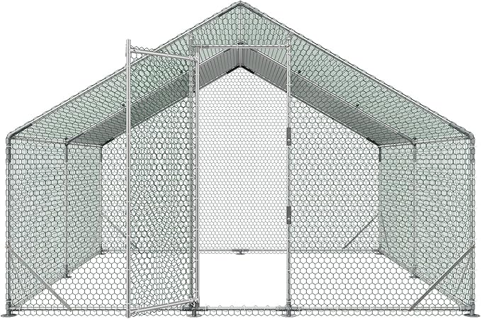 VEVOR Large Metal Chicken Coop, 9.8 x 9.8 x 6.6 ft, Walk-in Chicken Run House - Image 9