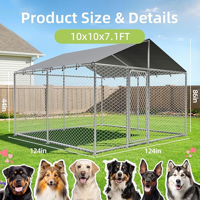 10x10 FT Outdoor Dog Kennel Heavy Duty Steel Dog House - Image 4