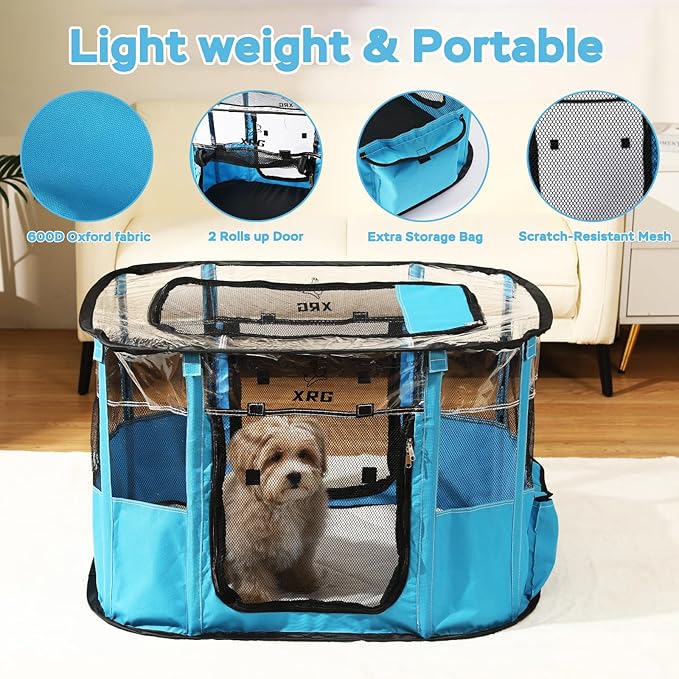 Portable Pet Playpen with Waterproof pad, Collapsible Crates Kennel Playpen - Image 5