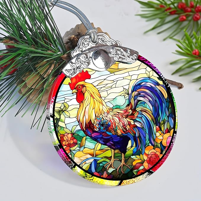 Jocidea Glass Chicken Christmas Ornament, Semi Transparent Stained Glass - Image 6
