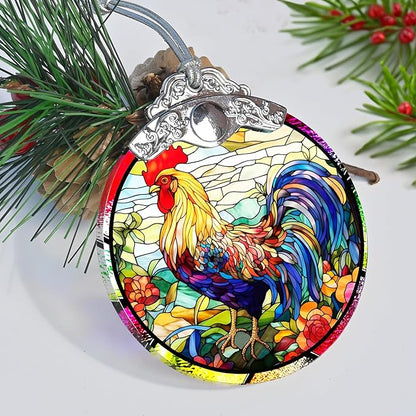 Jocidea Glass Chicken Christmas Ornament, Semi Transparent Stained Glass - Image 6