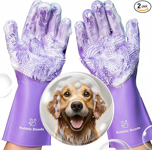Dog Shampoo Gloves for Bathing – Silicone Dog Washing Gloves by BUBBLEHANDS