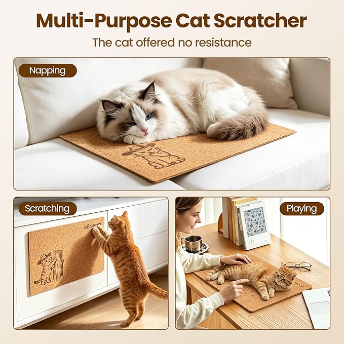 Natural Cork Cat Scratcher Art 3pcs-Cat Scratching-Cat Scratch Mats-Art - Image 4