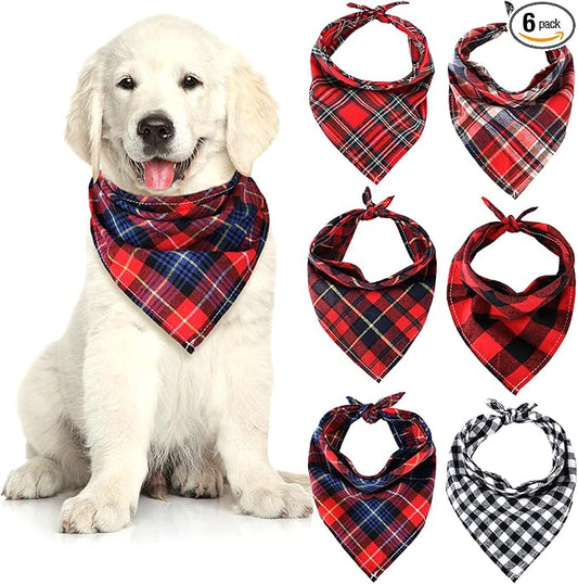 Honoson 6 Pieces Triangle Dog Bandana Dog Scarf Plaid Printing Adjustable Bibs by Honoson