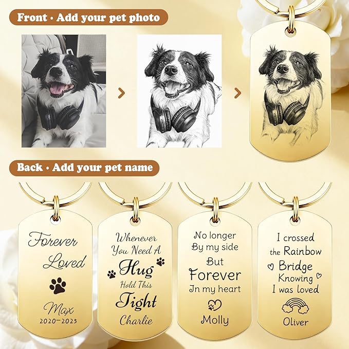 Custom Dog or Cat Portrait Keychain, Personalized Photo Engraved Keychains - Image 2