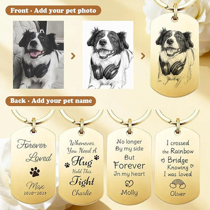 Custom Dog or Cat Portrait Keychain, Personalized Photo Engraved Keychains - Image 2