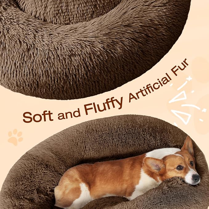 JOLLYVOGUE Dog Bed, Calming Anti-Anxiety Large Dog Bed, Fluffy Donut Cushion - Image 3
