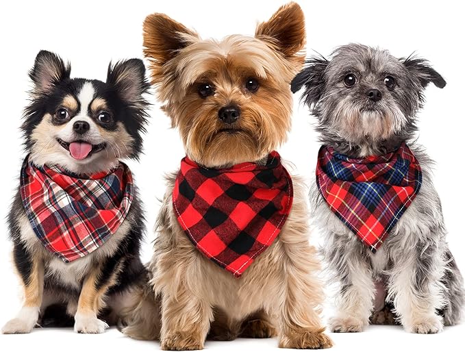 Honoson 6 Pieces Triangle Dog Bandana Dog Scarf Plaid Printing Adjustable Bibs - Image 7
