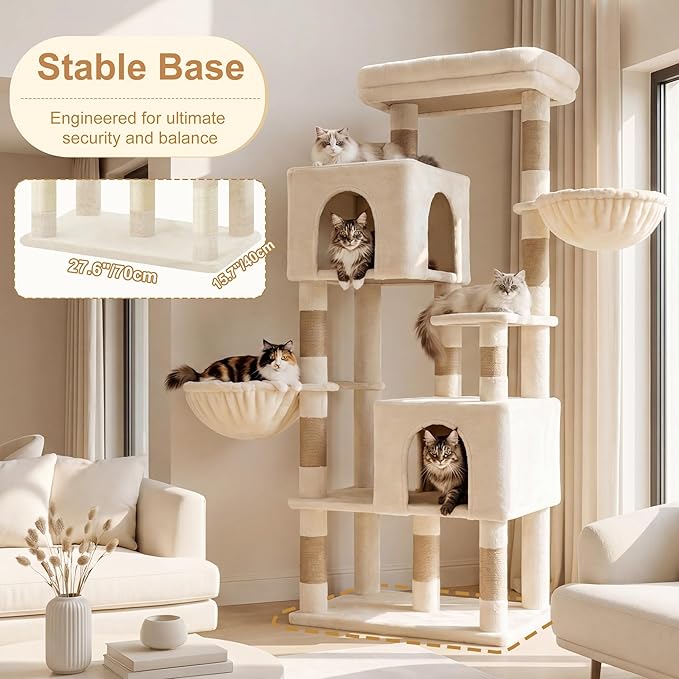 Heybly 68.1" Cat Tree with Oversized Top Platform & Wide Base, Heavy Duty Cat - Image 3