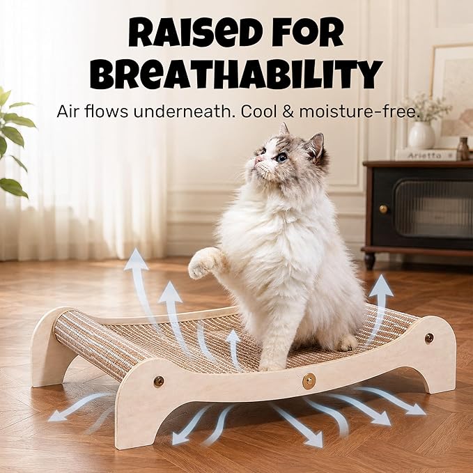 Cat Scratcher Bed for Indoor Cats, Large Wooden Hammock - Image 3