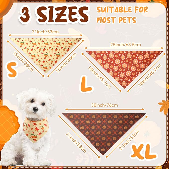 Huhumy 100 Pcs Thanksgiving Fall Dog Bandanas Bulk 3 Sizes Dog Washable Bandana - Image 2