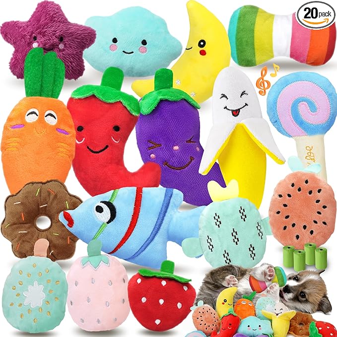 Cheerful 20-Pack Squeaky Dog Toys Set by QTwoof
