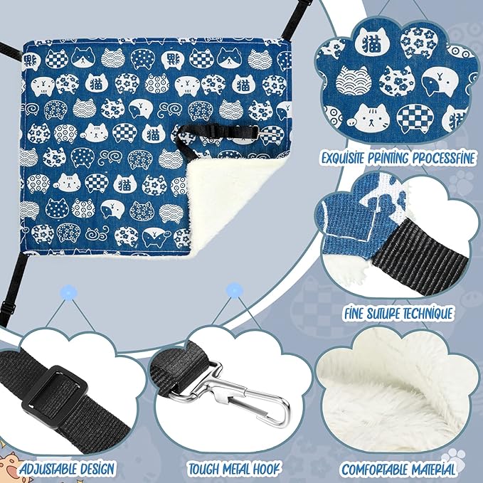 BBTO 3 Pcs Reversible Pet Hammock Soft Plush Cat Hanging Hammock Guinea Pig Bed - Image 3