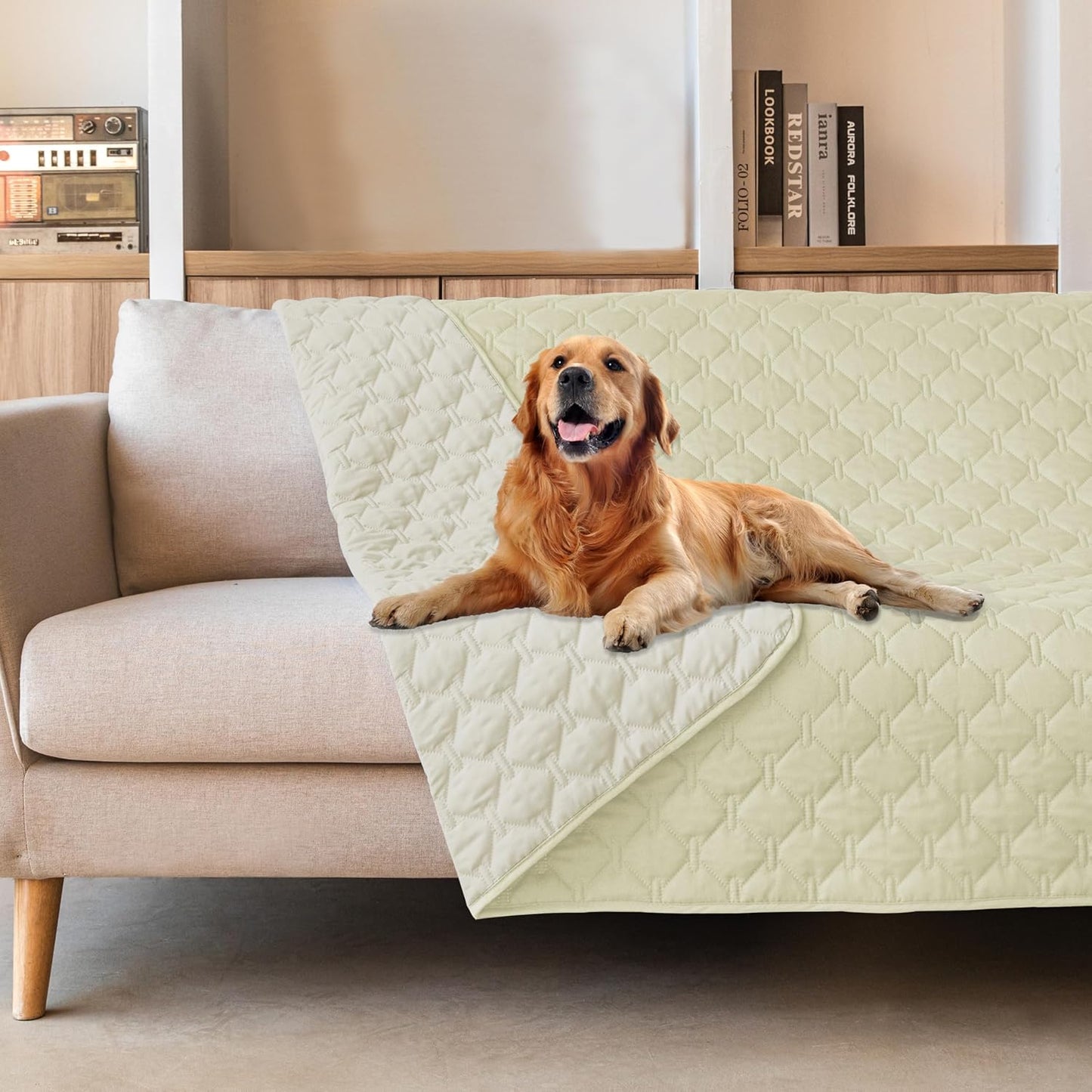 gogobunny 100% Double-Sided Waterproof Dog Bed Cover Pet Blanket Sofa Couch Furniture Protector for Puppy Large Dog Cat, Reversible (82x82 Inch (Pack of 1), Dark Cream/Light Cream)