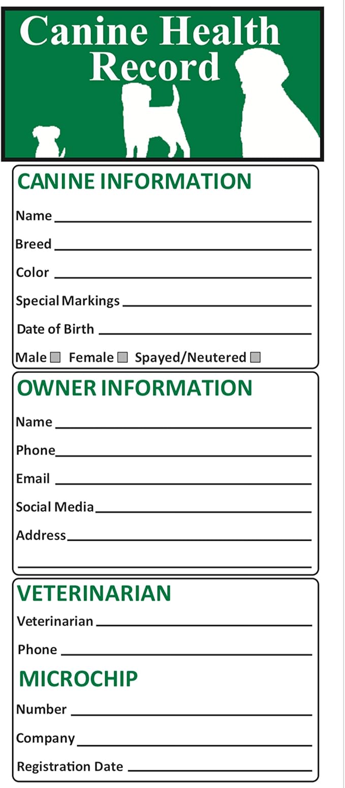 Dog Vaccination Record Card 25 Pack, Large 8.5" X 11" by GroomersMargins