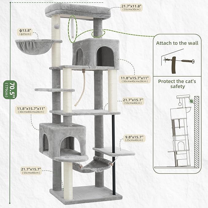 Gitelsnour Cat Tree for Indoor Cats Large Adult, 70.5'' Cat Tower - Image 7